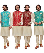 Kurta Pyjama Modi Jacket 3PC Set Embroidery Wedding Party fashion Jacqua... - £42.65 GBP