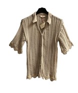 Solitaire Sweater L Beige Crochet Open Knit Short Sleeve Layer Boho Hipp... - €29,74 EUR