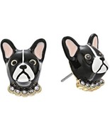 KATE SPADE Black Frenchie Ma Chérie Antoine Dog Stud Earrings w/ KS Dust... - $38.00