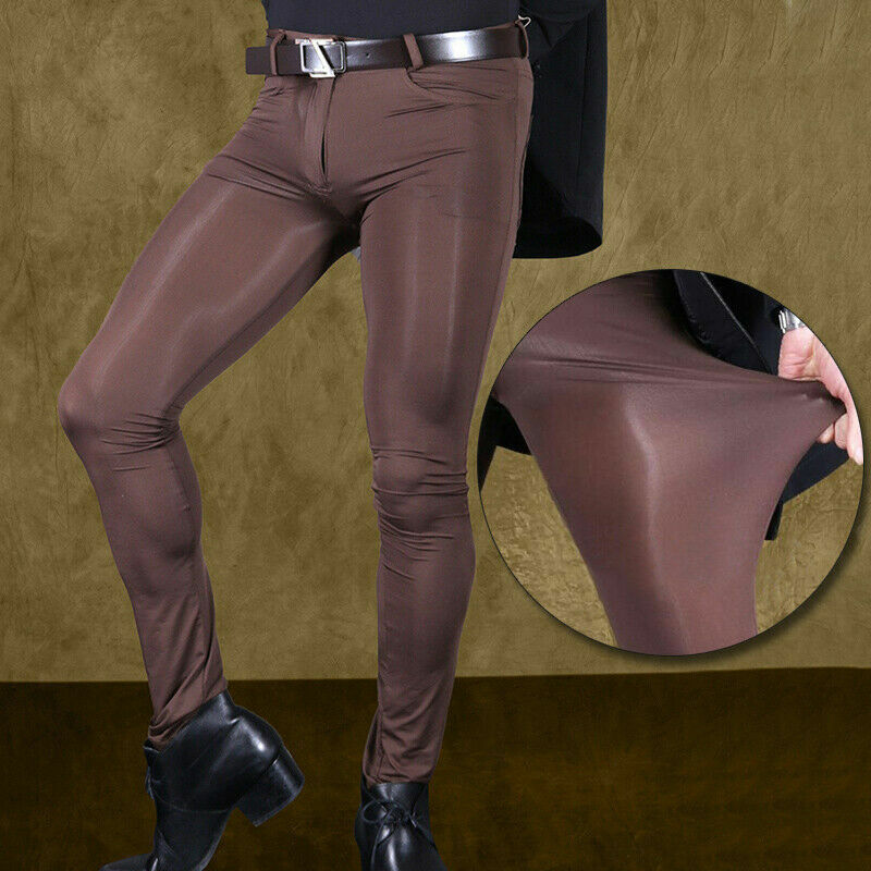 Primary image for Men's Ice Silk Long Pants Super Smooth Skinny Leggings Sheer Shaping Trousers