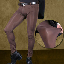 Men&#39;s Ice Silk Long Pants Super Smooth Skinny Leggings Sheer Shaping Trousers - £26.60 GBP+