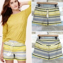 LOFT Striped Tassel Drawstring Shorts Gray Yellow Metallic Mid Rise Womens 2 - £14.78 GBP