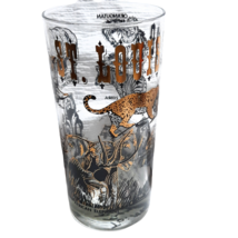 VINTAGE St. Louis Zoo drinking glass tumbler cup gold black MCM animals jaguar - £14.22 GBP