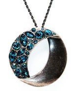 Touchstone Crystal Swarovski Pendant Necklace Blue Stones Silver Tone St... - $90.00