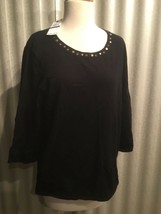 Mercer Street Studio Black Knit Shirt Top XL Cottonblend 3/4 Sleeve Studs $40 - £18.83 GBP