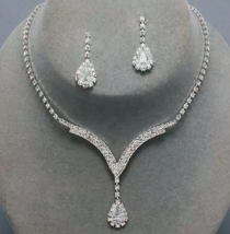 Zircon Rhinestone Wedding Necklace Earrings Bridal Party Women Jewelry Set Gift - £14.16 GBP