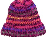 Colorful Hand Knit Ski Cap Pink Blue Green Black  One Size - $7.11