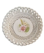 Vtg Limoges Woven White Ceramic Basket Tray Porcelain Hand Painted Flora... - £23.70 GBP