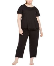 allbrand365 designer Womens Sleepwear Plus Size Lace Trim Pajamas Set, 2X, Black - £34.79 GBP
