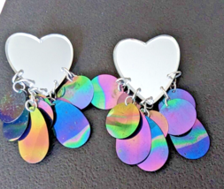 VTG colorful lucite heart mirror circle dangle Earrings statement  water... - £19.71 GBP