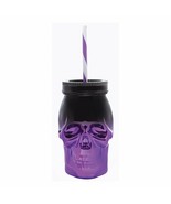 Skull Shaped Sipper Tumbler Drink Cup Purple Halloween 16 oz - £15.81 GBP