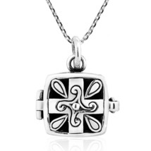 Square Cross Quad Spiral Prayer Box Sterling Silver Locket Necklace - $24.25