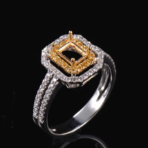 14k White Gold Ring Semi Mount Ring Engagement Gold Emerald Setting 5x6 mm Ring - £494.45 GBP
