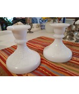 Vintage Milk Glass Candle Sticks Grape Pattern 4.5&quot; - $282.69 MXN