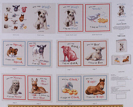 35&quot; X 44&quot; Cotton Panel Animal Friends &quot;Who Says Woof?&quot; Barnyard Sounds D466.05 - £10.35 GBP