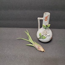 Airplant in Vintage Bud Vase, 4" Art Pottery Porcelain Applied Flowers Germany image 3