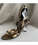 Dolce Gabbana Gold Leather Sandal Size 38.5 Clear Acrylic Heels Cheetah ... - $3,381.82 MXN