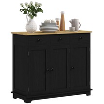 HOMCOM Sideboard with Solid Wood Top, Black Kitchen Storage Cabinet - £208.74 GBP