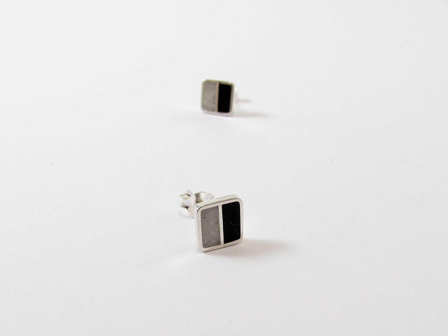 Sterling Silver Earrings -  Black and White Squares Item image 3