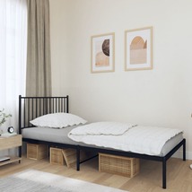 Metal Bed Frame with Headboard Black 39.4&quot;x78.7&quot; - £111.15 GBP