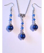 Cobalt blue pearl silver jewelry set Royal blue pearl and crystals silve... - $49.00
