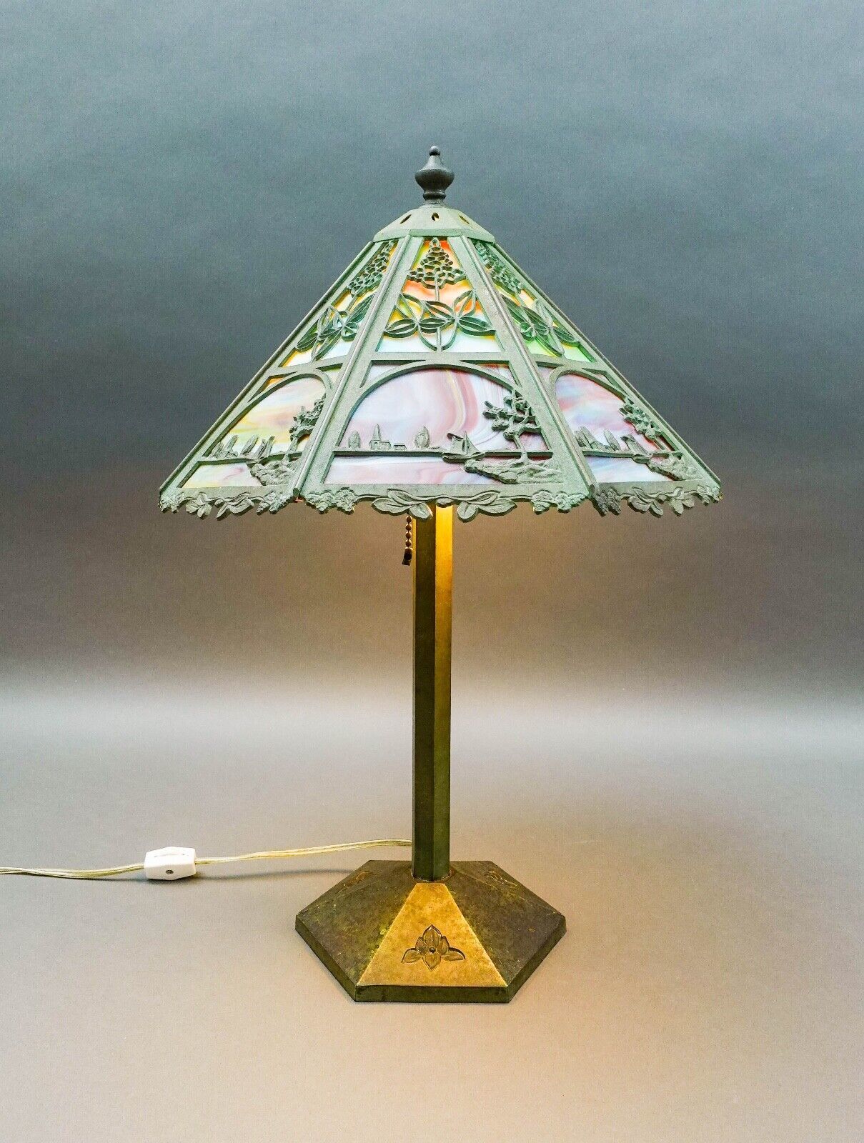 Bradley & Hubbard Antique Vintage Arts And Crafts Leaded Slag Glass Table Lamp - $2,199.99