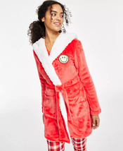 Womens Short Sherpa Hooded Robe Papaya Smile Face Size M/L JENNI $69 - NWT - £14.38 GBP