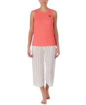DKNY Womens Sleepwear Tank Top &amp; Capri Pants Pajama Set Color Coral/White Size L - £52.72 GBP