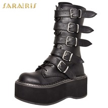 Brand Design Black Gothic Style Thick Platform Spring Autumn Winter Shoes Women  - £61.26 GBP