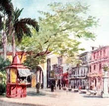 Santa Ana Plaza 1913 Panama Canal History Watercolor Art Print EJ Read D... - $18.00