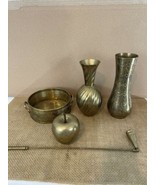 Mixed Lot of 5 Brass Items Apple Vase Candle Snuffer Round Container (5) - £22.57 GBP