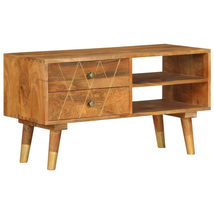Rustic Wooden Vintage Solid Mango Wood TV Tele Stand Unit Cabinet With 2 Drawers - £155.89 GBP
