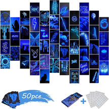 50Pcs Blue Neon Aesthetic Pictures Wall Collage Kit Neon Blue Room Decor  Poster - £11.26 GBP