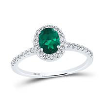 10kt White Gold Womens Oval Lab-Created Emerald Solitaire Ring 1 Cttw - £366.90 GBP