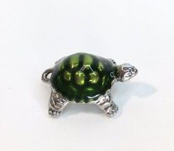 Green Enameled Sea Turtle Charm Silver Tone Metal Small Size 7/8 of ONE Inch - £7.89 GBP