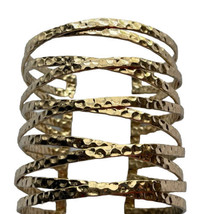 Cuff Hammered Wide Bracelet Gold Tone Metal Open Weave Statement 2 1/2&quot; W - £11.99 GBP