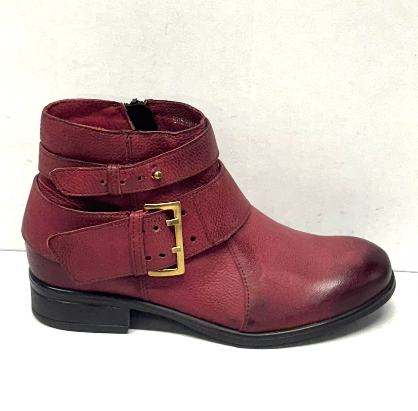 MIZ MOOZ LEATHER BUCKLE ANKLE BOOTIE SIDE ZIP WINE  37EU / 7US  # Z-14 Item image 3