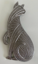 Vintage JJ Signed 1988 Costume Silver Pewter 3 in Boho Cat Brooch Pin - £26.26 GBP