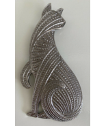 Vintage JJ Signed 1988 Costume Silver Pewter 3 in Boho Cat Brooch Pin - £26.01 GBP
