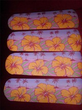 Custom ~ Tropical Hawaiian Hibiscus Palm Tree Ceiling Fan ~ Purple Orange Bright - £93.37 GBP