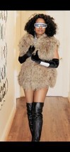 Designer  Misty Harbor Brown mongolian lamb Fur Reversible Vest coat Jac... - $197.99