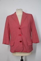 Talbots LP Red White Stripe 3-Button Cotton Blend Ponte 3/4 Sleeve Blazer Jacket - £23.26 GBP