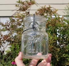 Lot 2 Vintage Clear Glass BALL IDEAL Mason Pint Lightning Jar Wire Bail ... - $14.99