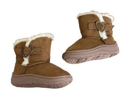 Garananimals Toddler Girl Brown Fur Suede Boots Sherpa Lined Size 2 Hear... - $10.88