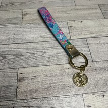 Lilly Pulitzer Strap Keychain Lil Earned Stripes Floral Gold Accents Easter Pink - £7.34 GBP