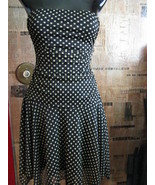 Polka dot ruche pin-up rockabilly strapless dress VLV S - £36.37 GBP