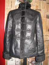 Asian Newport faux Mongolian lamb + leather jacket 8 - £109.35 GBP
