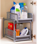 2-Tier Sliding Cabinet Storage Organizer Baskets Shelf Bins Space-Saving... - £37.91 GBP