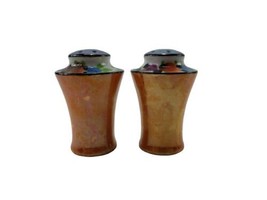 Vintage Hand Painted Orange LUSTER Flowers Salt &amp; Pepper Shakers - $7.87