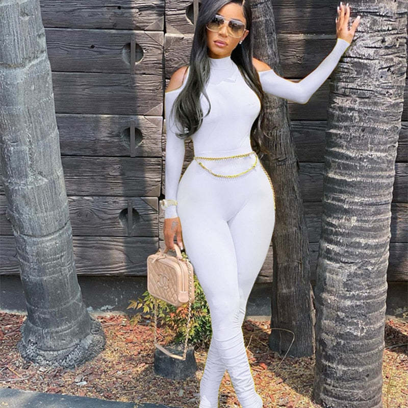 Long Sleeve Stacked One Piece Bandage Bodycon Jumpsuit Item image 2